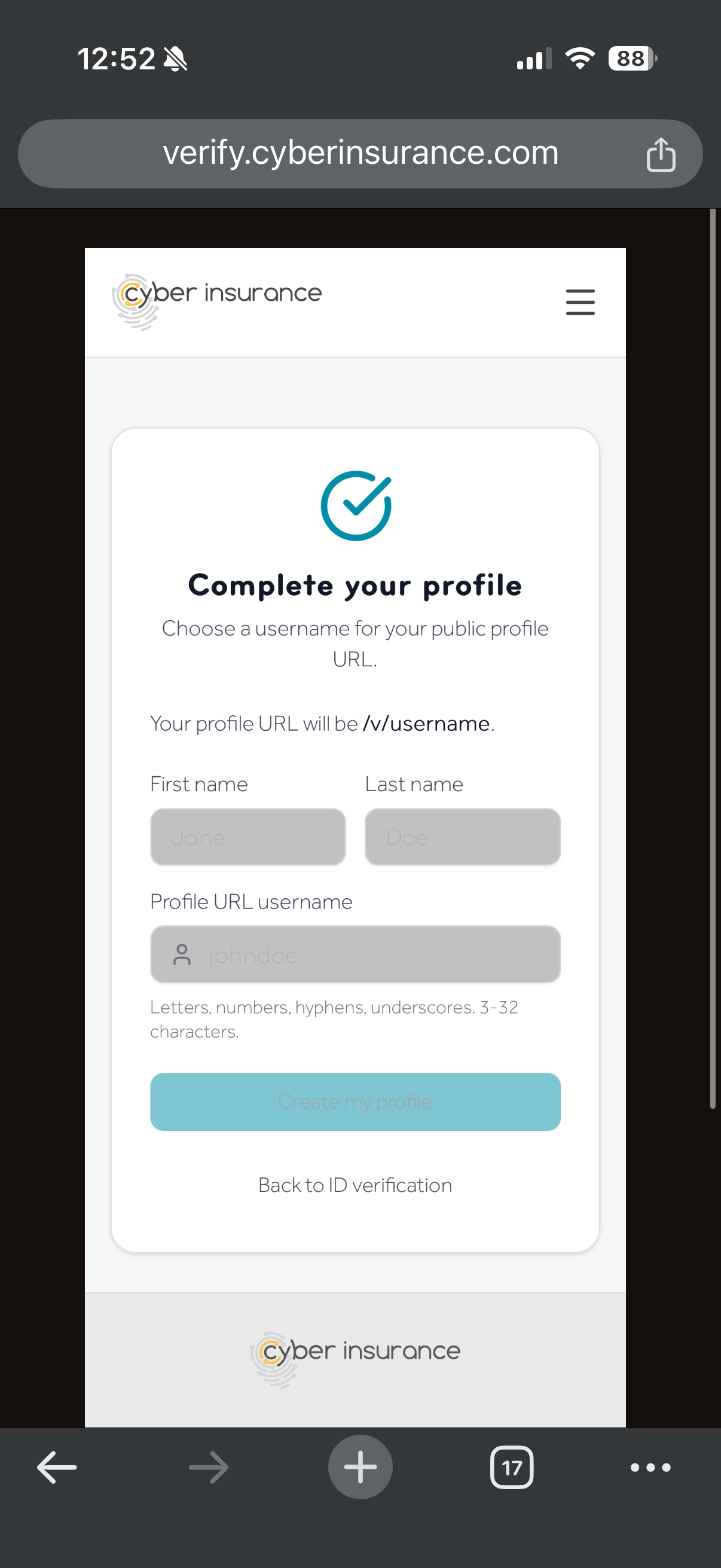 Screenshot: Pick your profile link