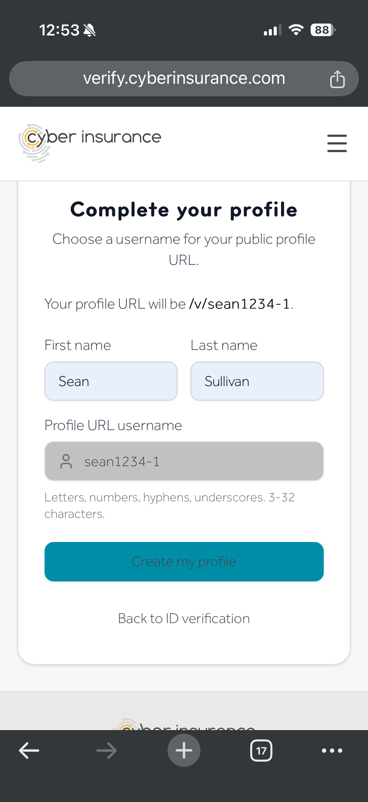Screenshot: Pick your profile link