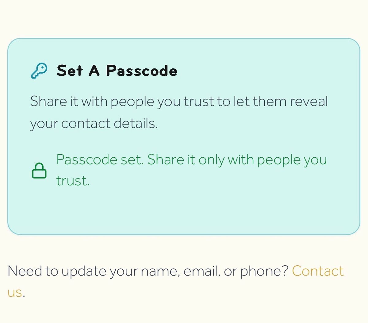 Screenshot: Passcode confirmation